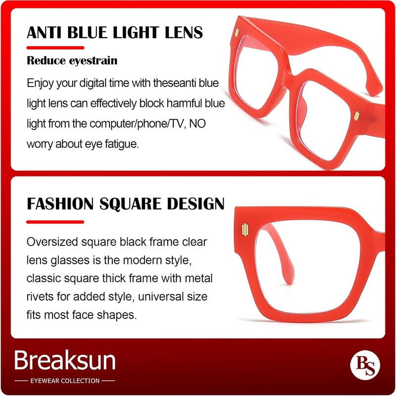 Breaksun Fashion Oversized Blue Light Blocking Glasses for Women Men Trendy Big Square Frame Computer Eyeglasses - Image 5
